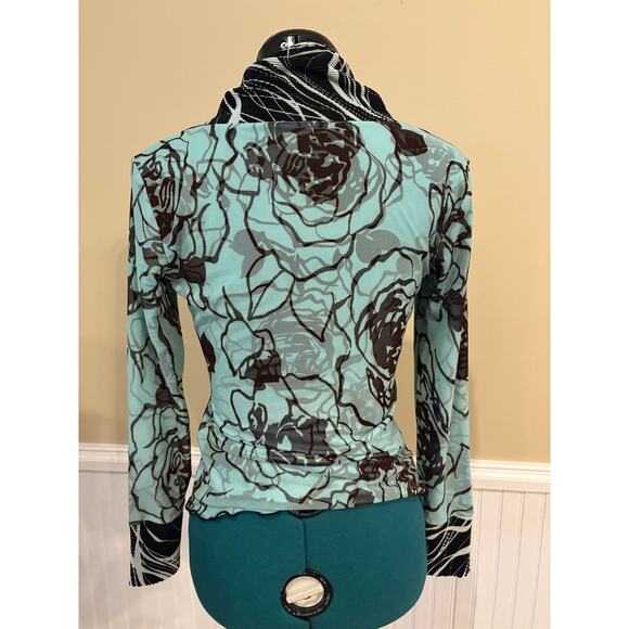 ANAC Designed by kimi Size Medium Floral and abstract blue brown Y2K Blouse EUC - Picture 2 of 5